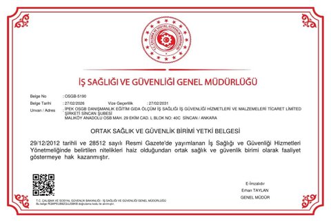 Anadolu OSB Şubesi OSGB Yetki Belgesi önizleme